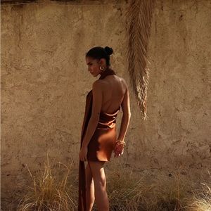 Beautiful satin Rat & Boa mini dress